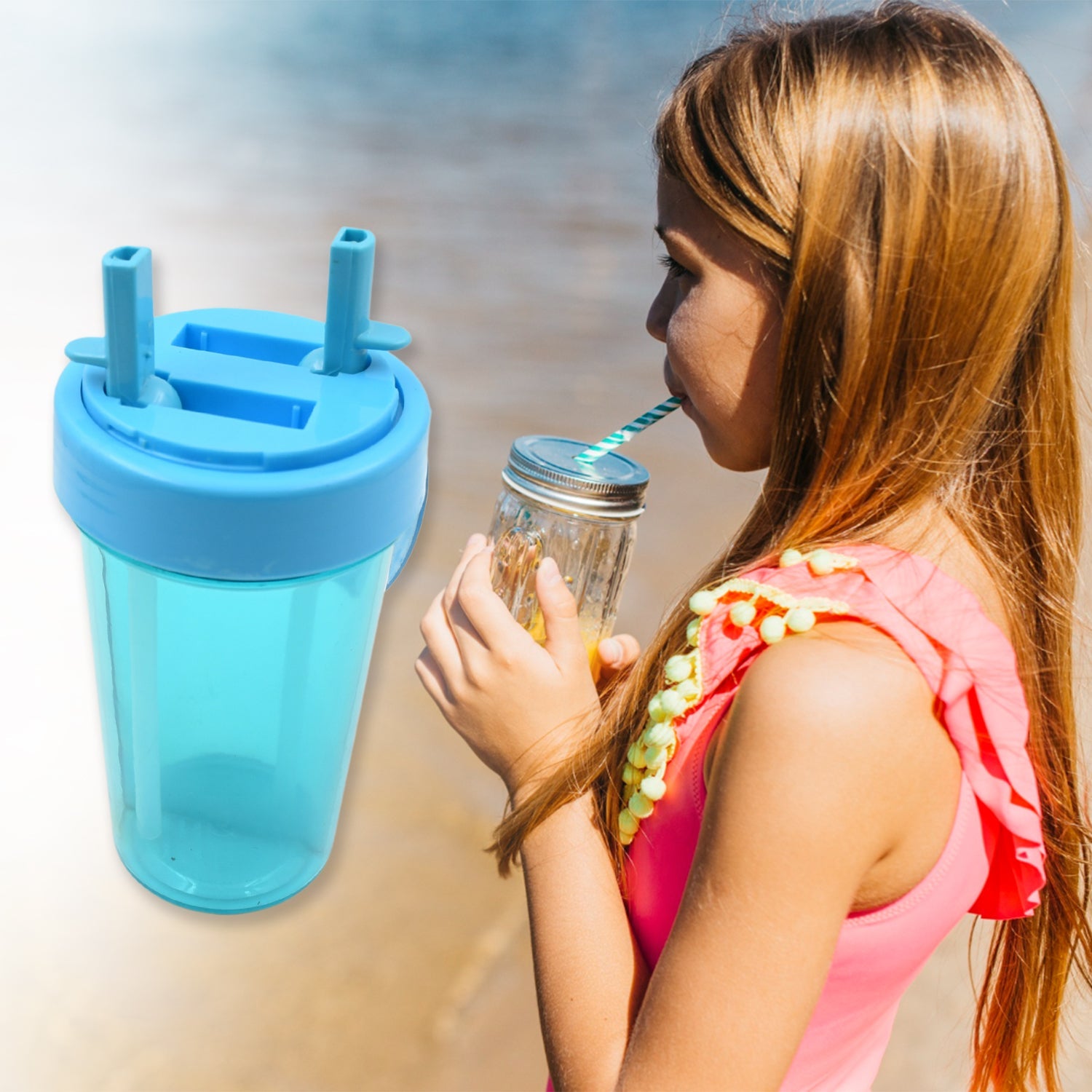 2 Drinks in 1 Cup Water Bottle, Stable Sturdy Dual Use Bottle 2 Straws for Shopping Travel for Outdoor Activities (1 Pc) 2 Drinks in 1 Cup Water Bottle, Stable Sturdy Dual Use Bottle 2 Straws for Shopping Travel for Outdoor Activities (1 Pc)